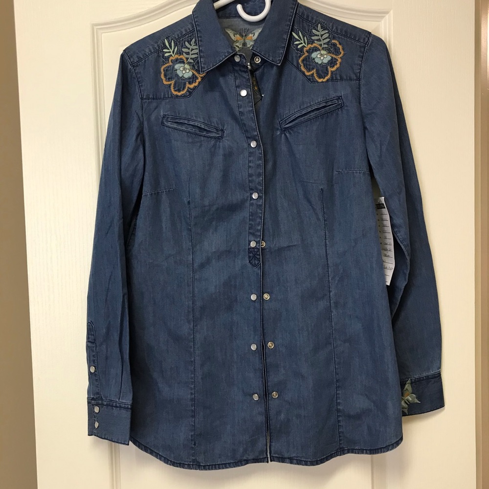 Ryan Michael embroidered denim shirt